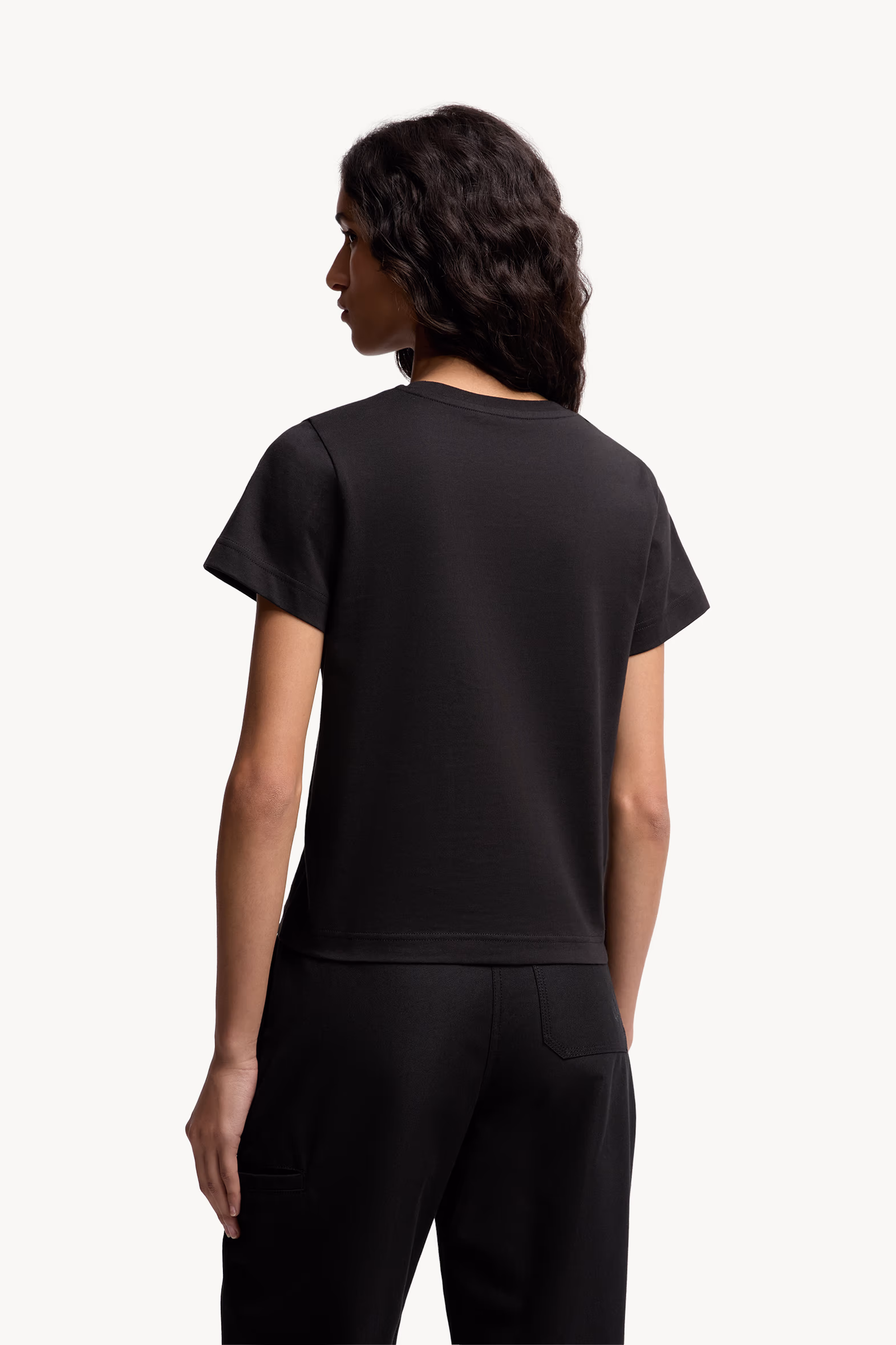 T-shirt en coton à logo lettres cursives brodé Femmes Noir Moncler 5